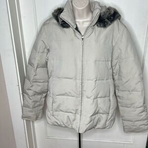 Crazy Horse Liz Claiborne Down Feather Puffer Jacket Fur Hooded Tan Medium